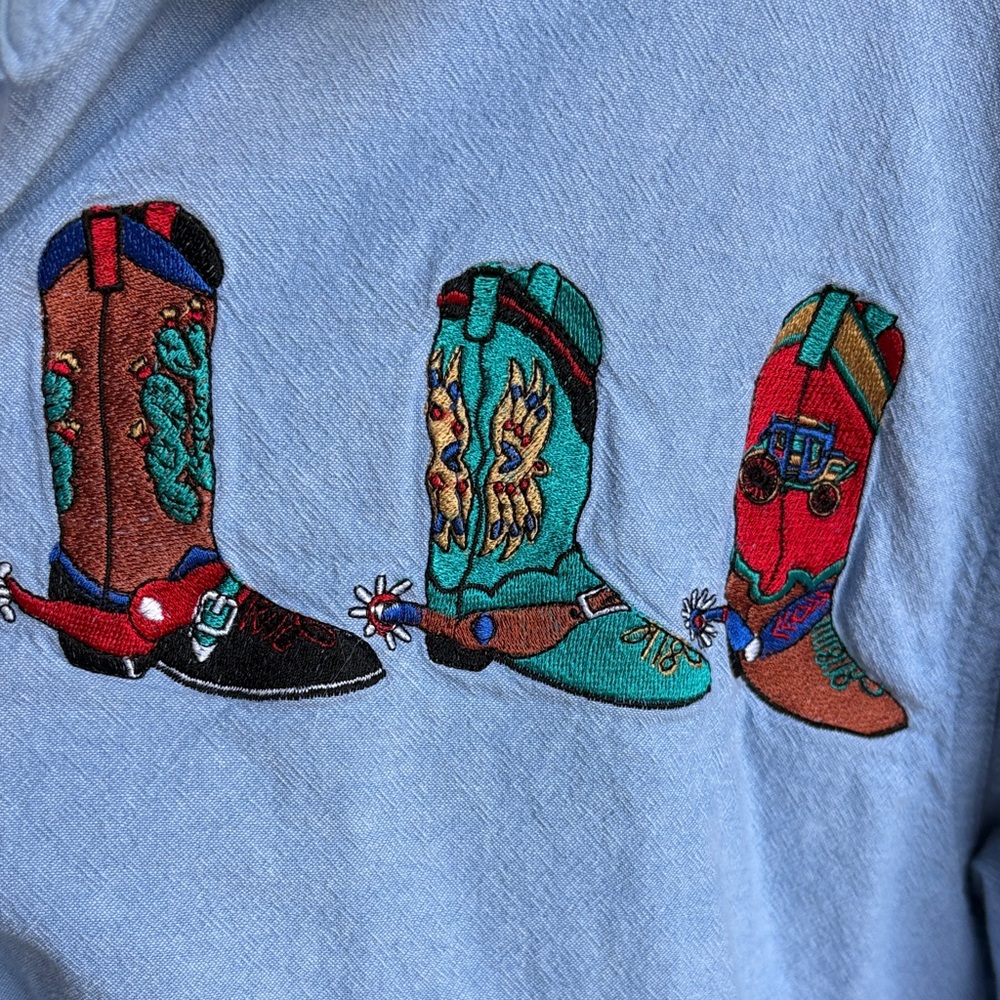 Casey Coleman embroidered cowboy boots 100% cotton long sleeve button up - Picture 4 of 5